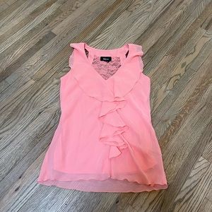 Pink sleeveless ruffle top with laced back